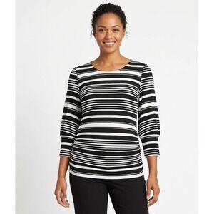 New Lane Bryant size 14/16 Black White Striped Stretch Knit Ruched Side Top